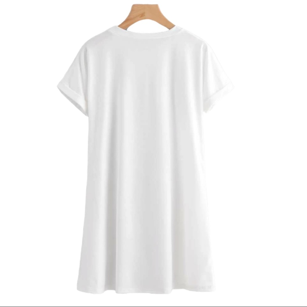 White tee shirt dress t-shirt rolled sleeve - Picture 3 of 4